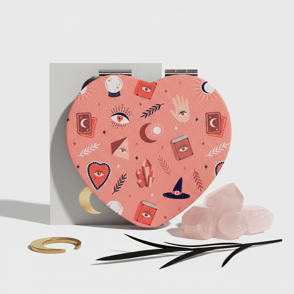 Heart-Shaped PU Pocket Mirror | Witchy Aesthetic Compact Makeup Mirror - Perfect Gift