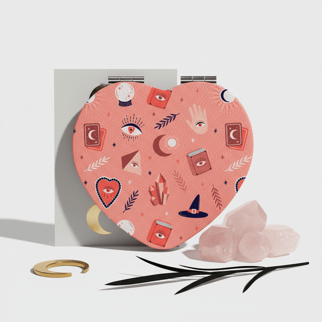 Heart-Shaped PU Pocket Mirror | Witchy Aesthetic Compact Makeup Mirror - Perfect Gift