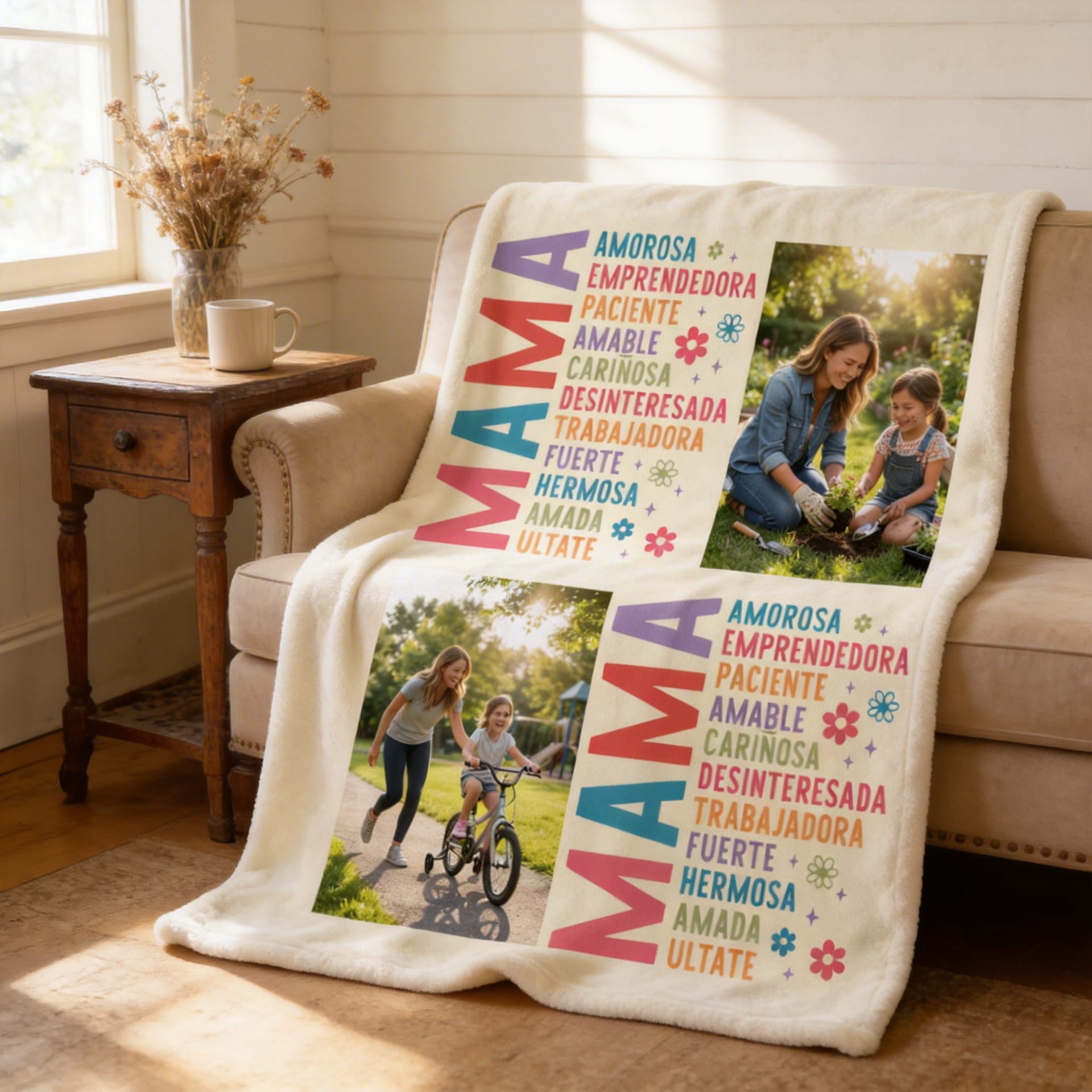 MAMA Spanish Traits Photo Fleece Blanket - Gift for Mom