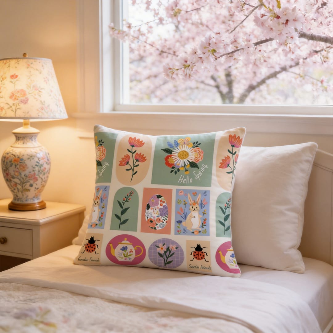 Personalized Spring Garden Easter Double-Sided Satin Pillow - 1