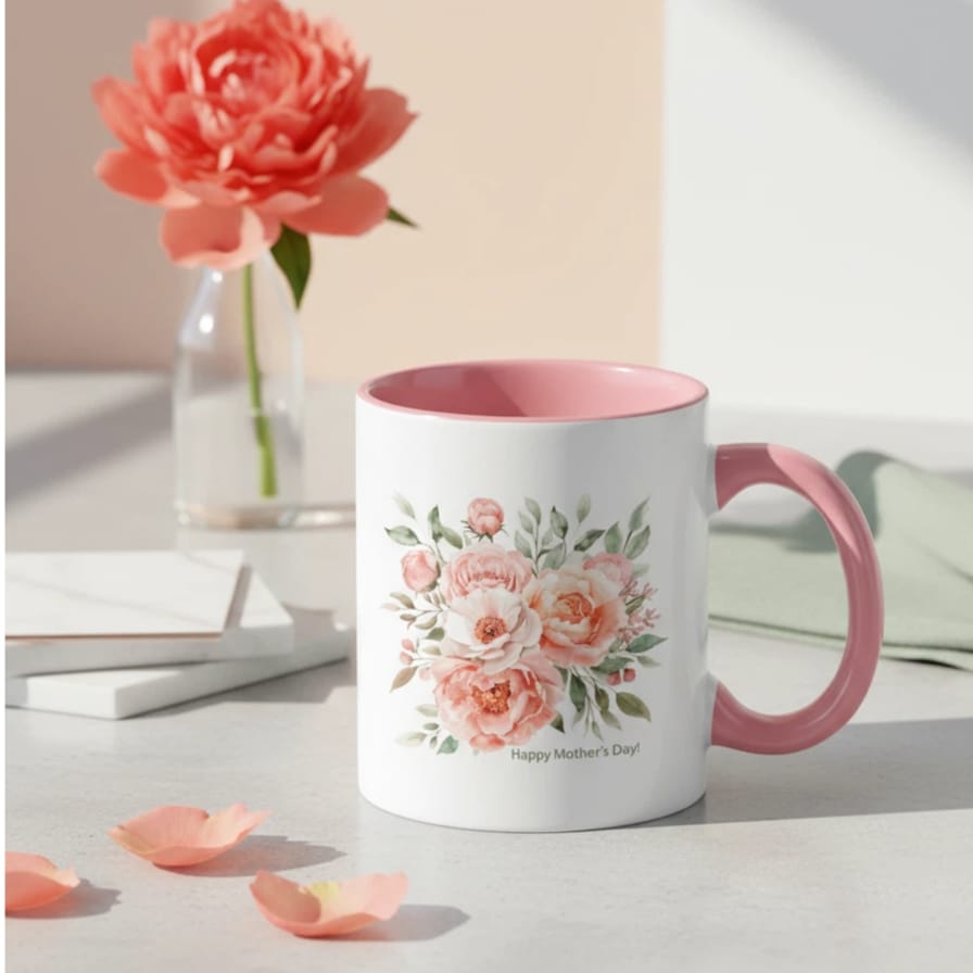 Personalized 11oz Pink Accent Floral Mug - Custom Mom Gift for Mother's Day - 1