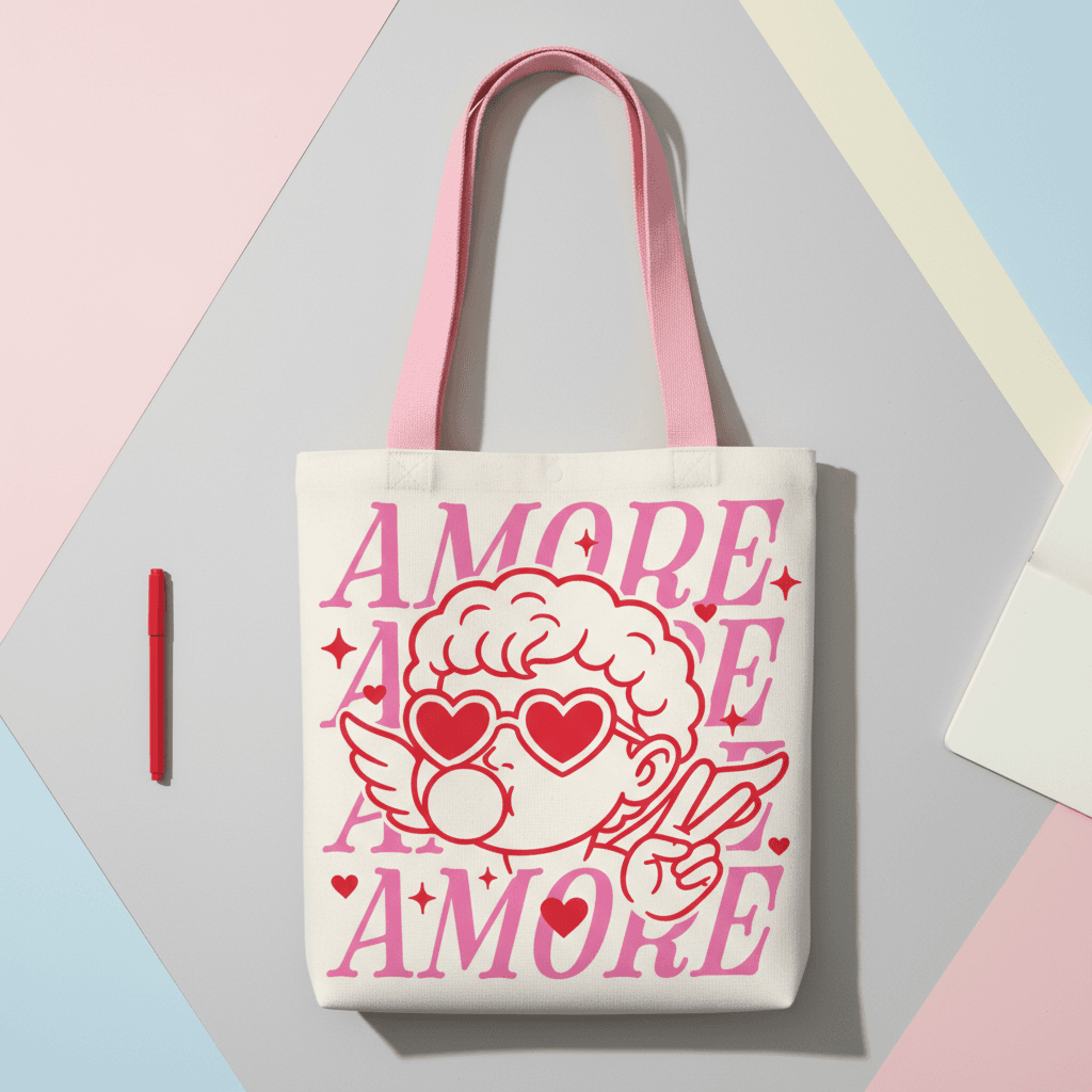 Amore Cupid Canvas Tote Bag - Valentine's Gift & Everyday Tote - 1