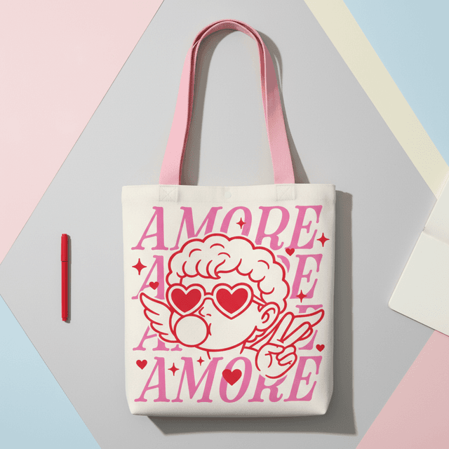 Amore Cupid Canvas Tote Bag - Valentine's Gift & Everyday Tote