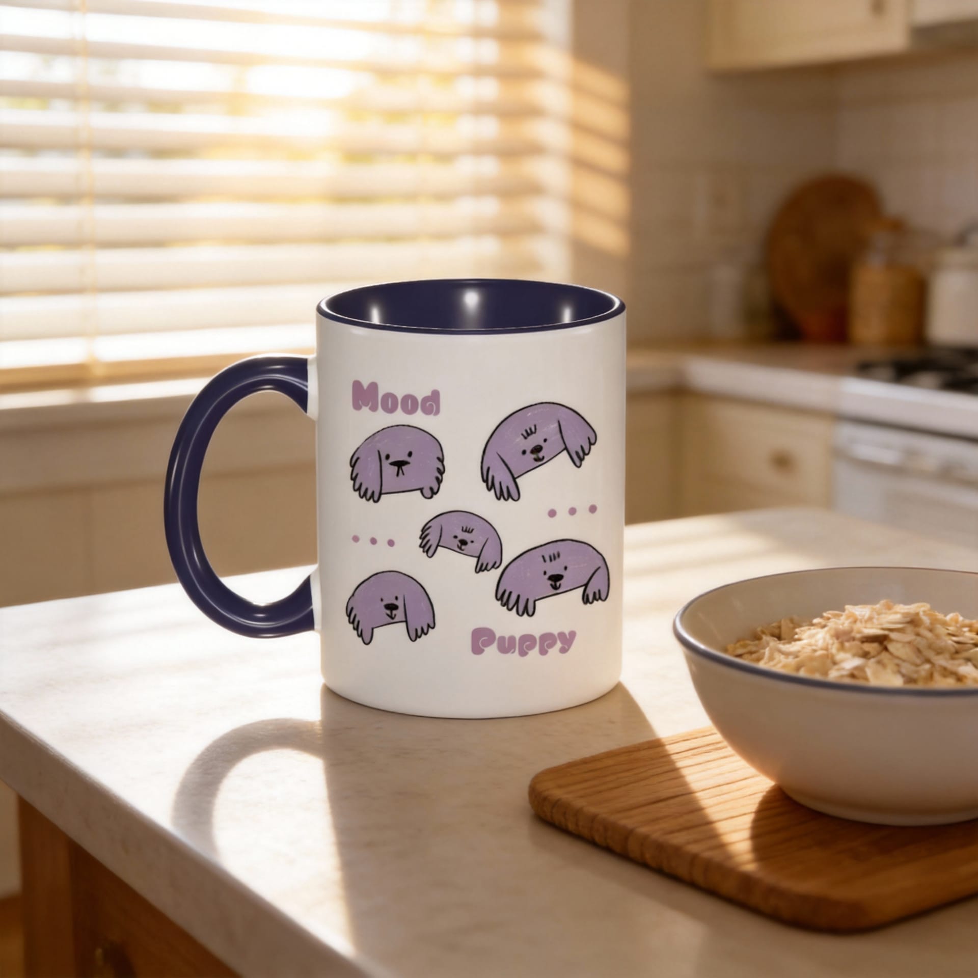 Mood Puppy 11oz Blue Accent Mug - Photo & Text Gift Cup for Dog Lovers