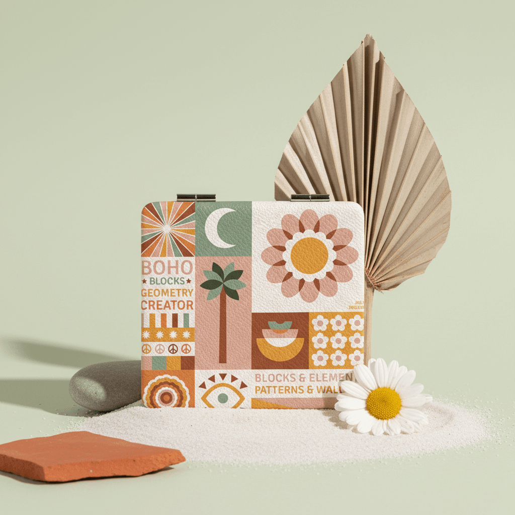 Boho Geometric Print Square Pocket Makeup Mirror for Women Birthday & Bridesmaid Gifts