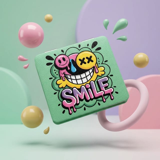 Fun Graffiti Smile Square Pocket Makeup Mirror, Great for Gifting & Daily Touch-Ups