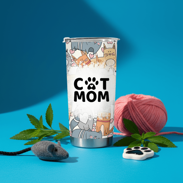 Cat Mom Insulated Stainless Steel Tumbler, Cute Gift for Cat Lovers for Mother's Day Birthdays