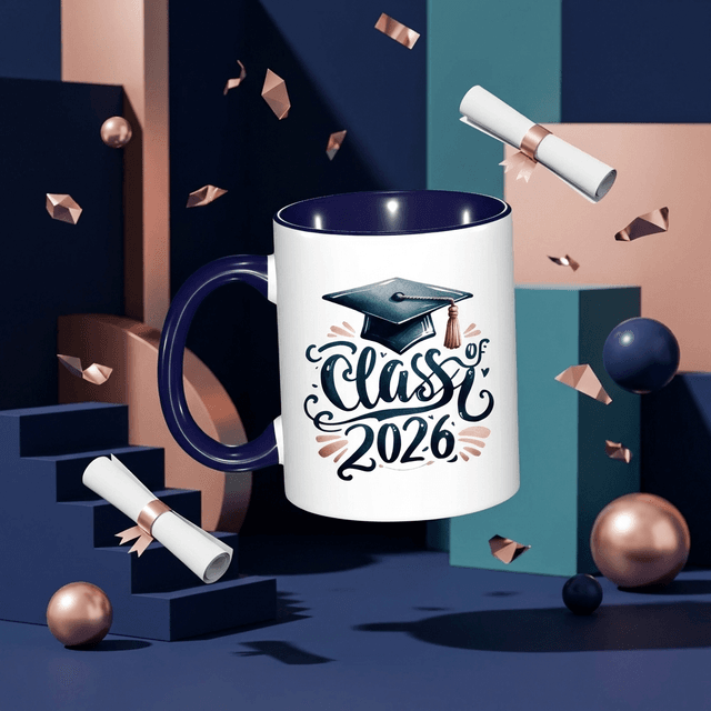 11oz Two-Tone Navy Blue Ceramic Mug for Class of 2026 Graduation Gifts & Keepsakes