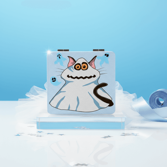 Ghost Cat Portable Pocket Makeup Mirror - Halloween Gift for Cat Lovers