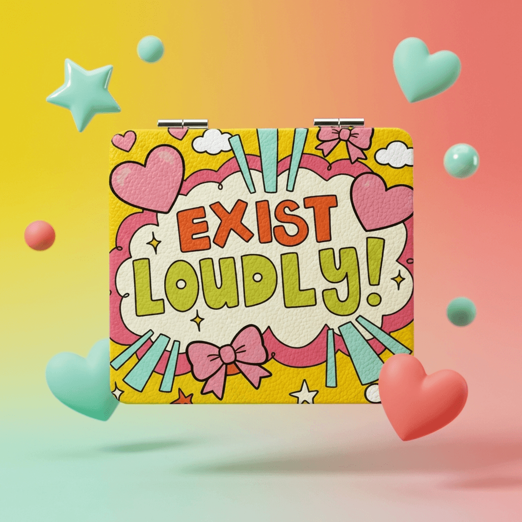 Cute Exist Loudly Square Pocket Makeup Mirror for Bestie Birthday & Graduation Gifts