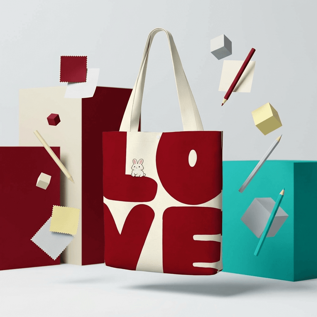 Cute Bunny LOVE Canvas Tote Bag for Women Valentine's Birthday Anniversary Gifts