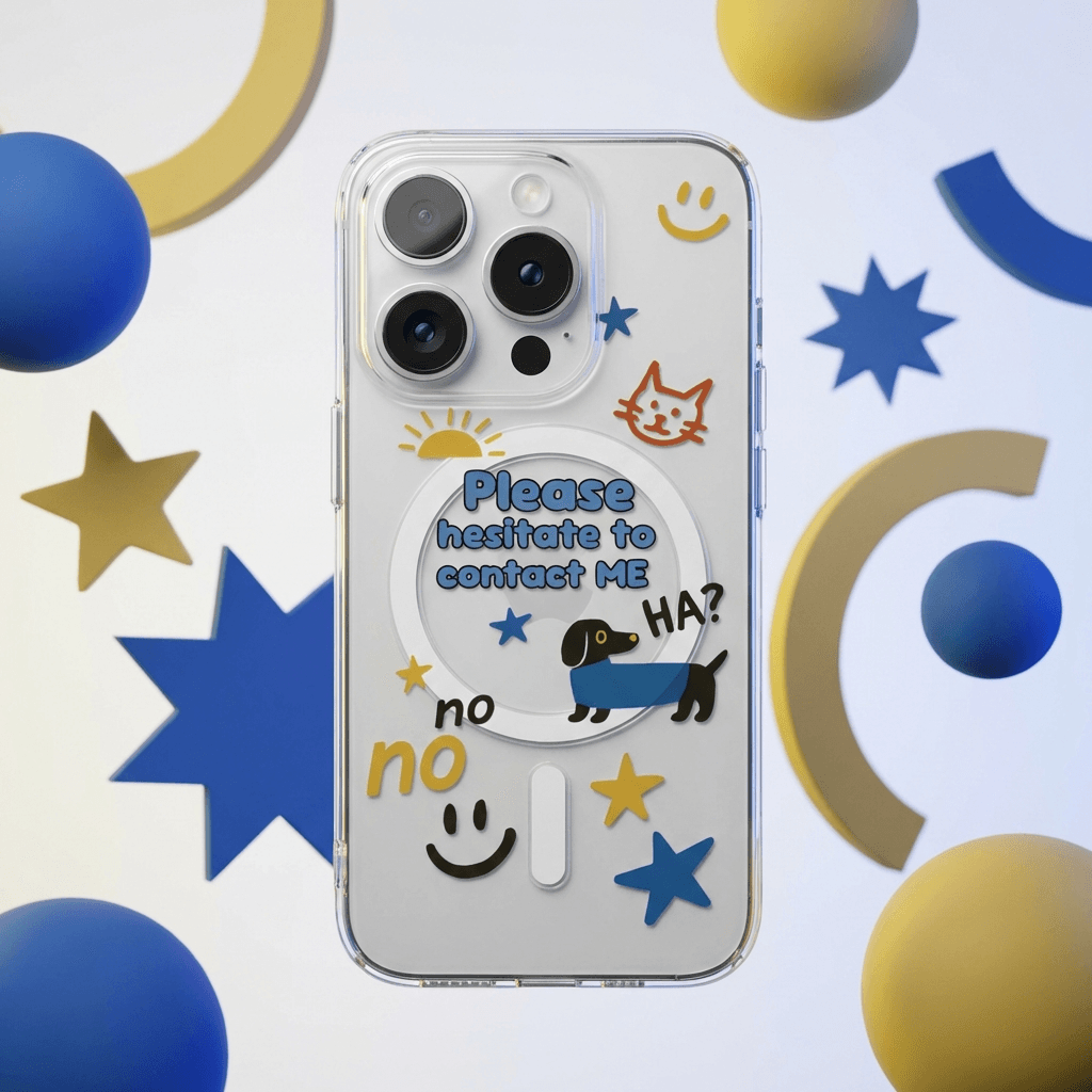 Cute Doodle Clear MagSafe iPhone Case for Gifts, Shockproof Anti-Yellow Cover for iPhone 15-17 Series