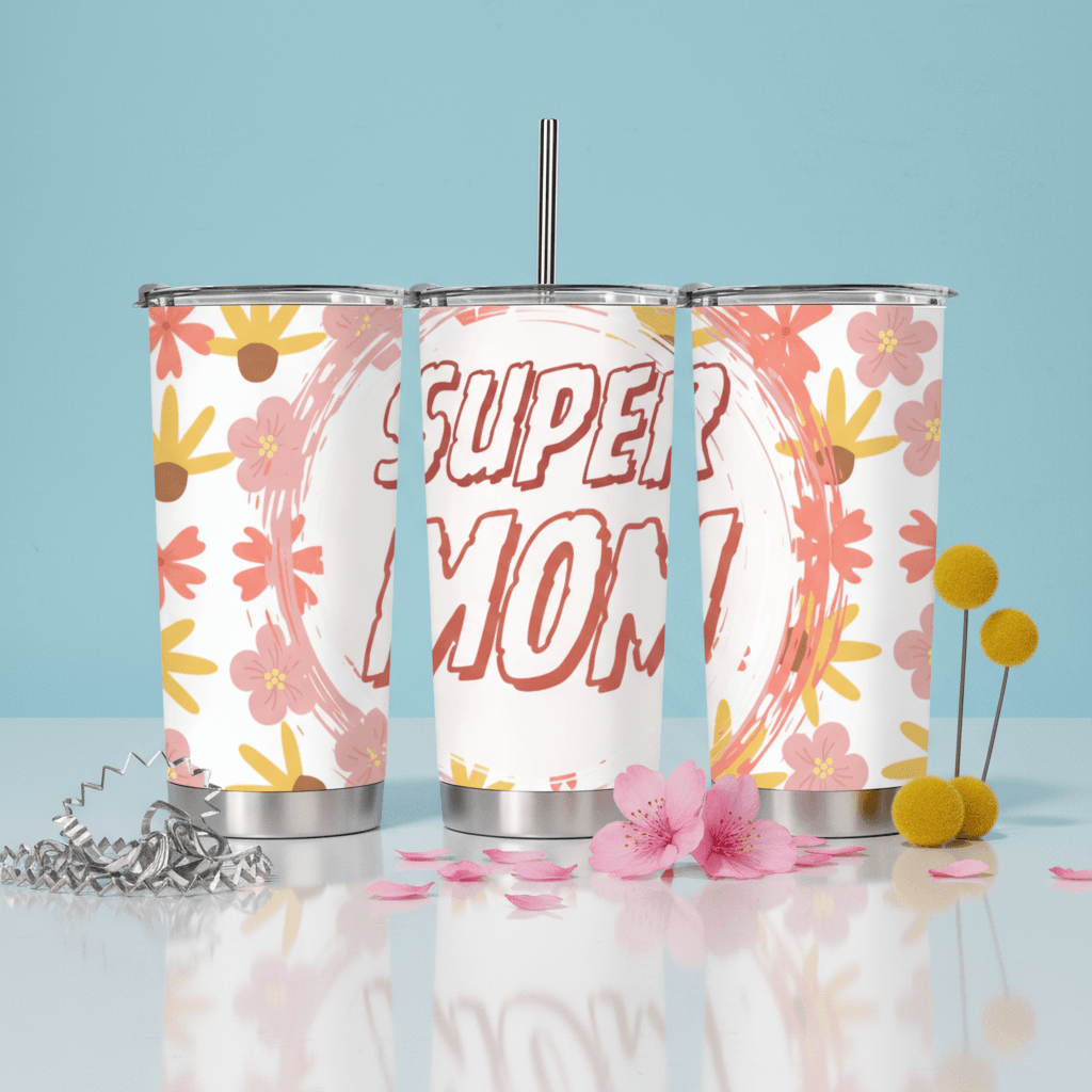 Super Mom Floral Insulated Stainless Steel Tumbler | Mother's Day Gift Idea