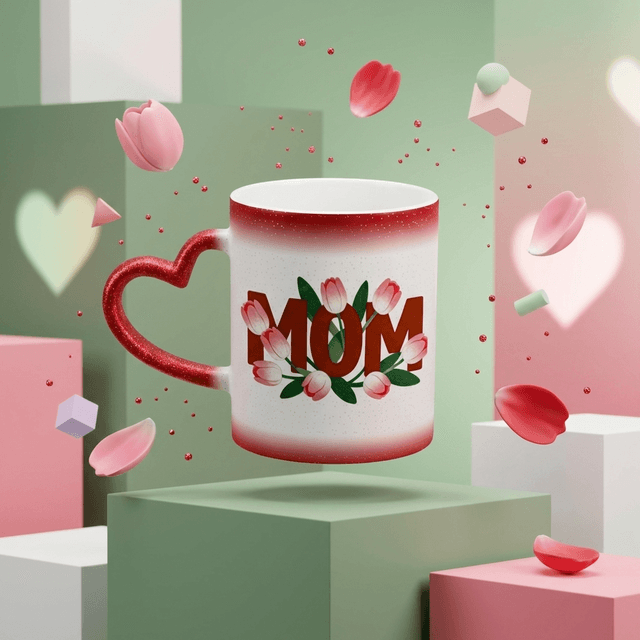 Personalized Mom Starry Red Color Changing Mug - Heart Handle | Mother's Day Gift