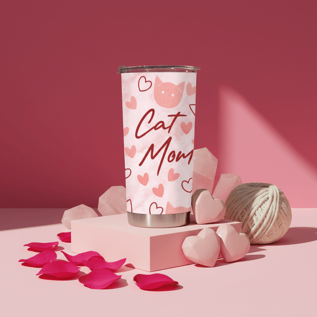 Cat Mom Insulated Stainless Steel Tumbler Cute Gift for Cat Lovers Birthday Mother's Day