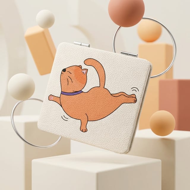 Cute Orange Cat Square Portable Pocket Makeup Mirror for Women Girls Birthday & Friendship Gifts