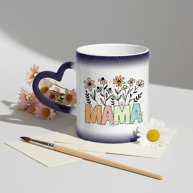 Starry Sky Blue Color Changing Mug Heart Handle Sweet Gift for Mom for Mother's Day & Birthdays