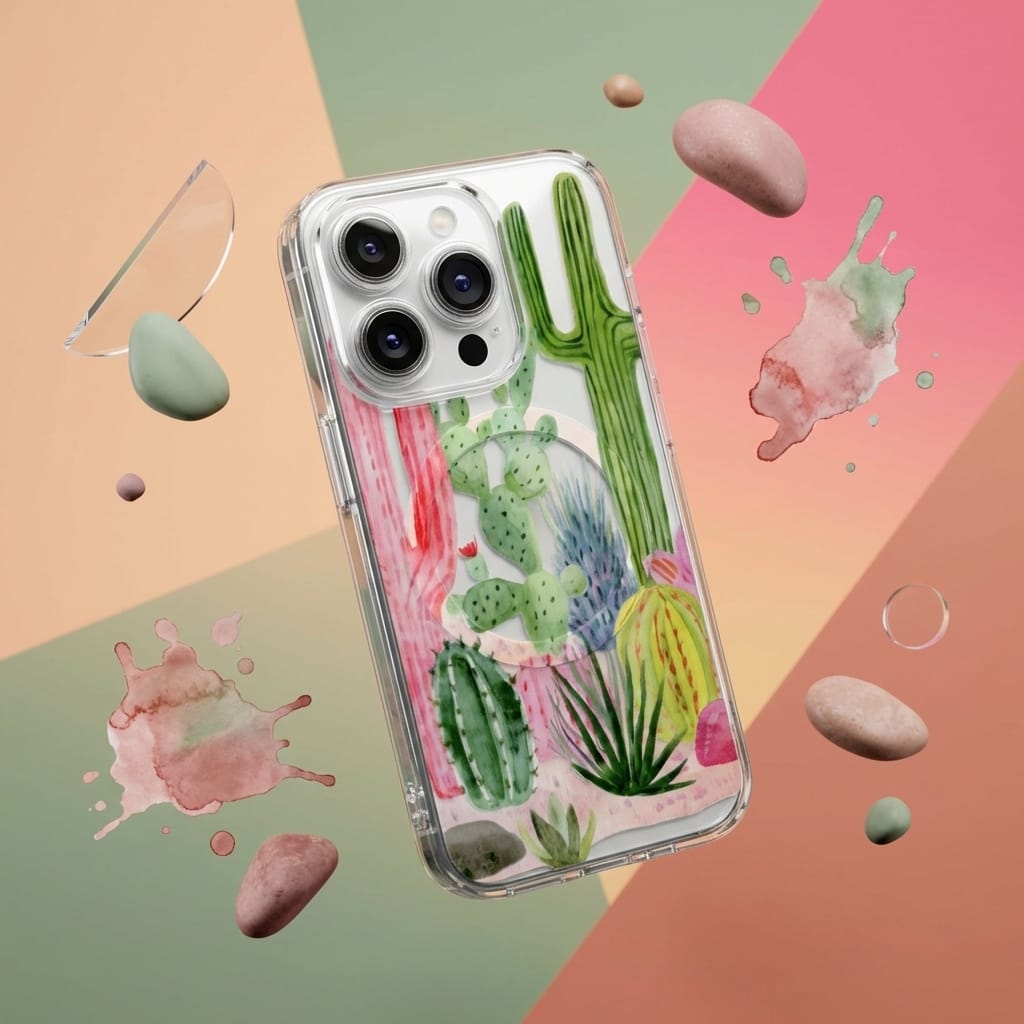 Personalized Watercolor Cacti Magnetic iPhone Case | Custom Gift for Plant Lovers