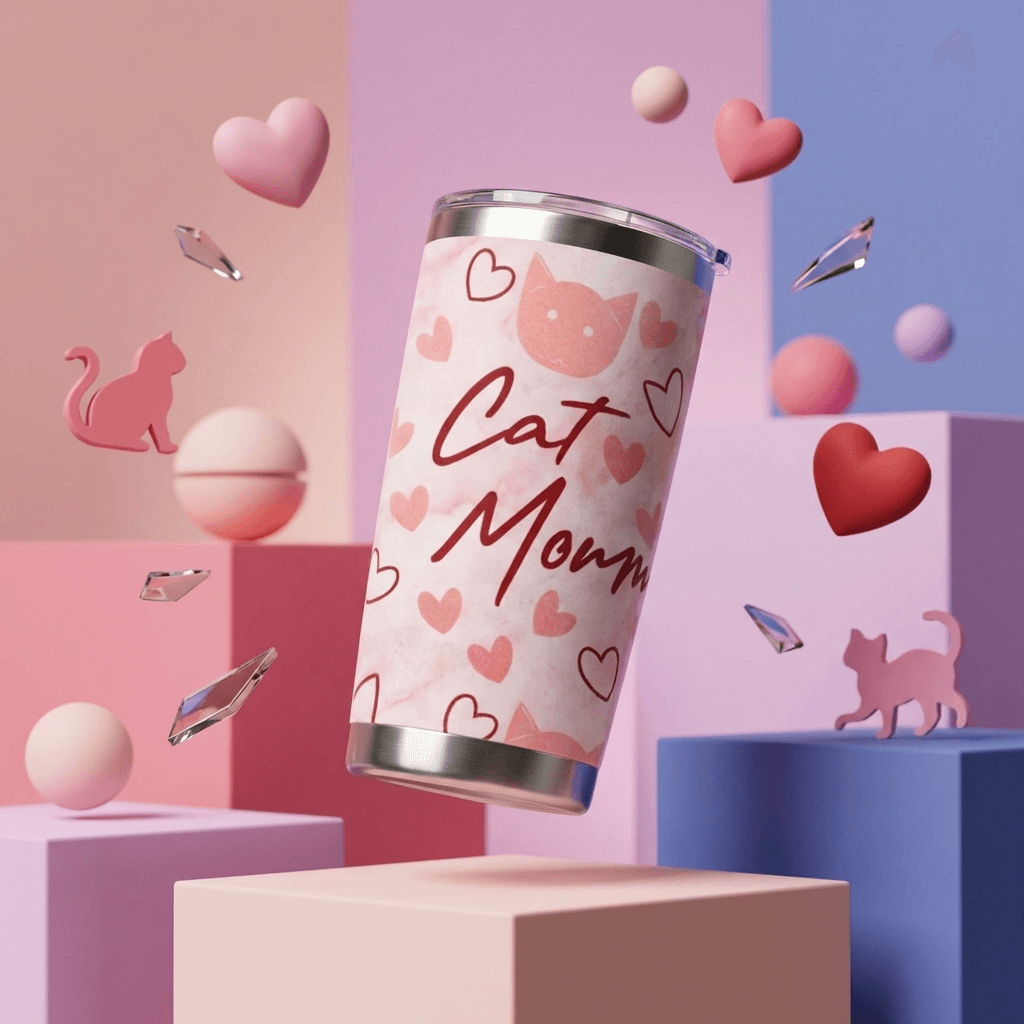Cat Mom Insulated Stainless Steel Tumbler Cute Gift for Cat Lovers Birthday Mother's Day