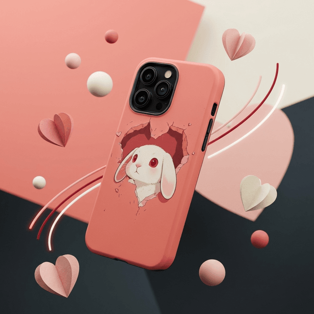 Cute Heart Bunny Magnetic iPhone Case Perfect for Animal Lovers Valentine & Birthday Gifts