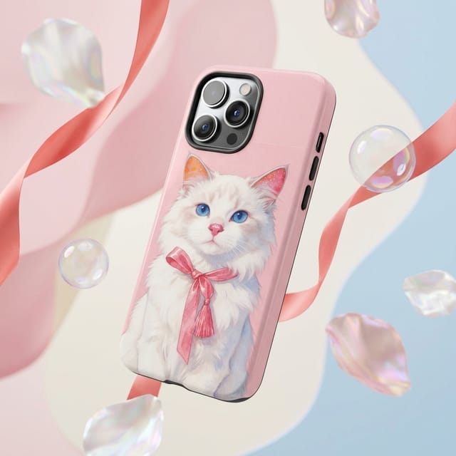 Cute Pink Cat Magnetic iPhone Case for Cat Lovers Birthday & Holiday Gifts