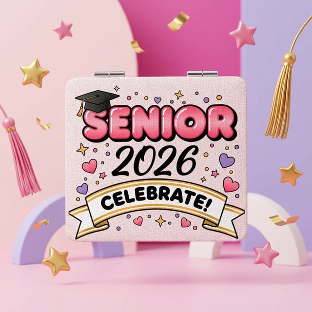Senior 2026 Square Portable Pocket Makeup Mirror, Graduation Gift for High School Graduates