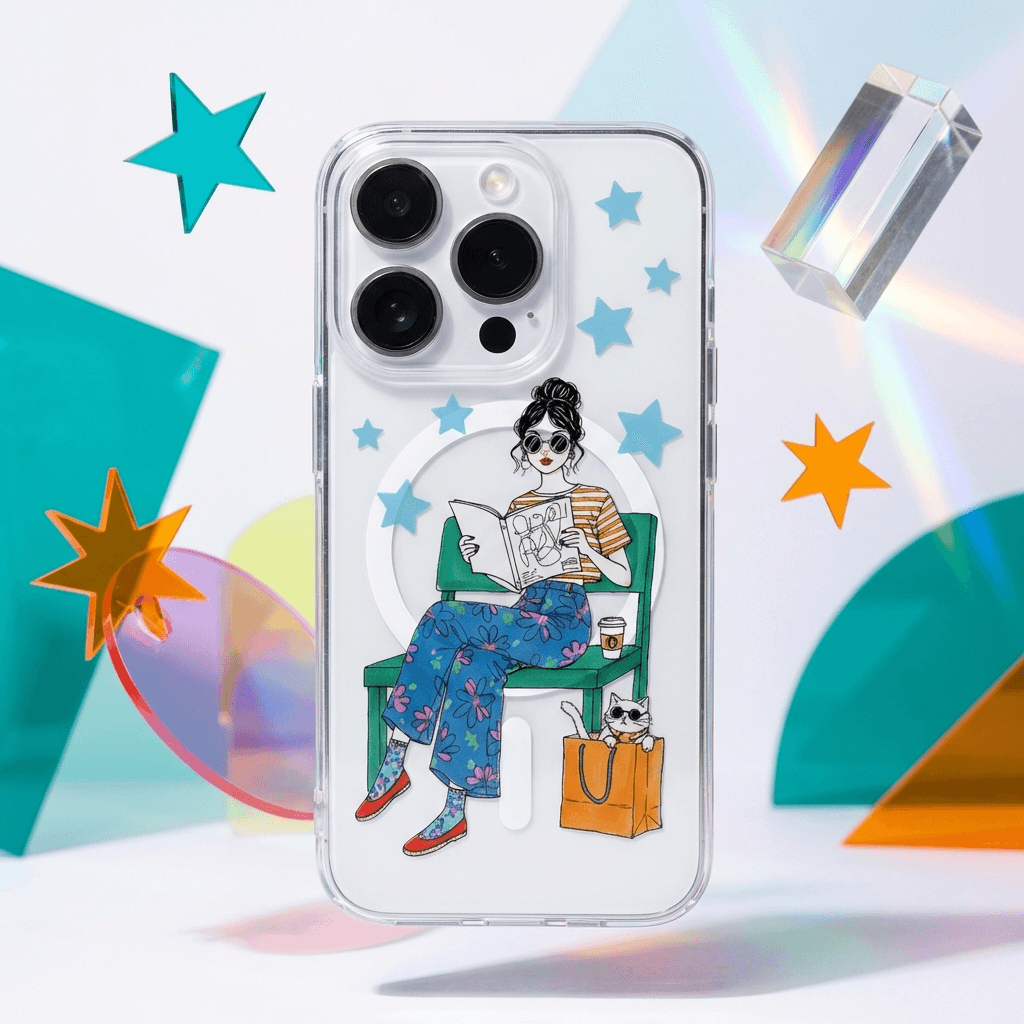 Cute Reading Girl Clear MagSafe iPhone Case for Women Birthday Gift for Her