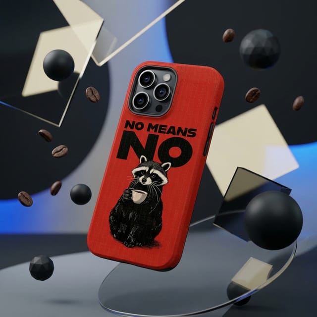 Funny Raccoon 'No Means No' Magnetic Phone Case for Birthday & White Elephant Gifts