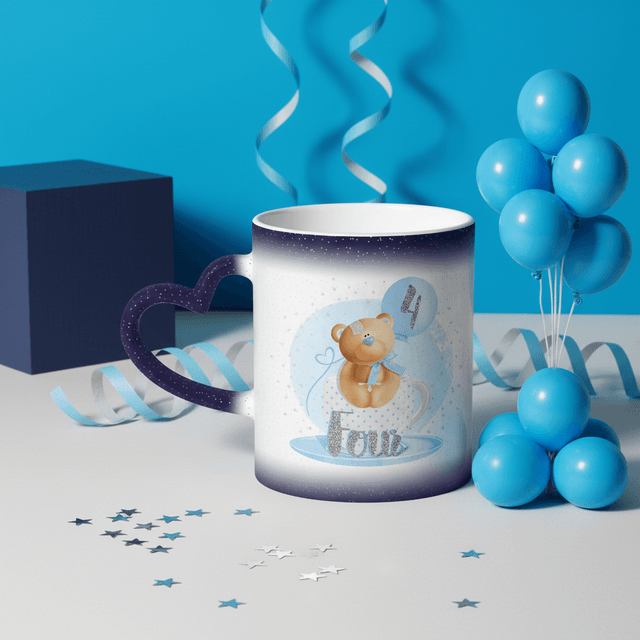 Starry Sky Blue Color Changing Heart Handle Mug for Kids 4th Birthday Gifts