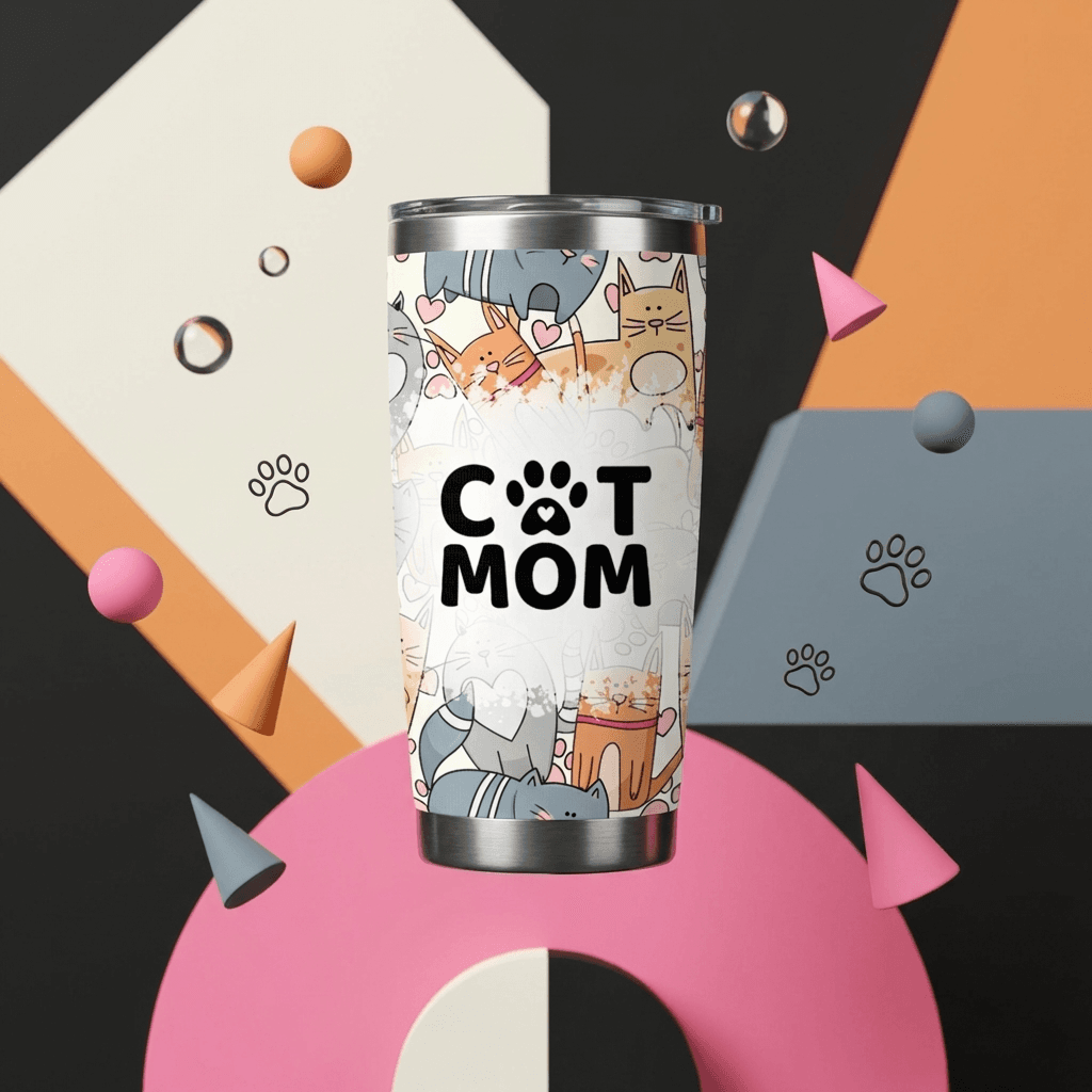 Cat Mom Insulated Stainless Steel Tumbler, Cute Gift for Cat Lovers for Mother's Day Birthdays
