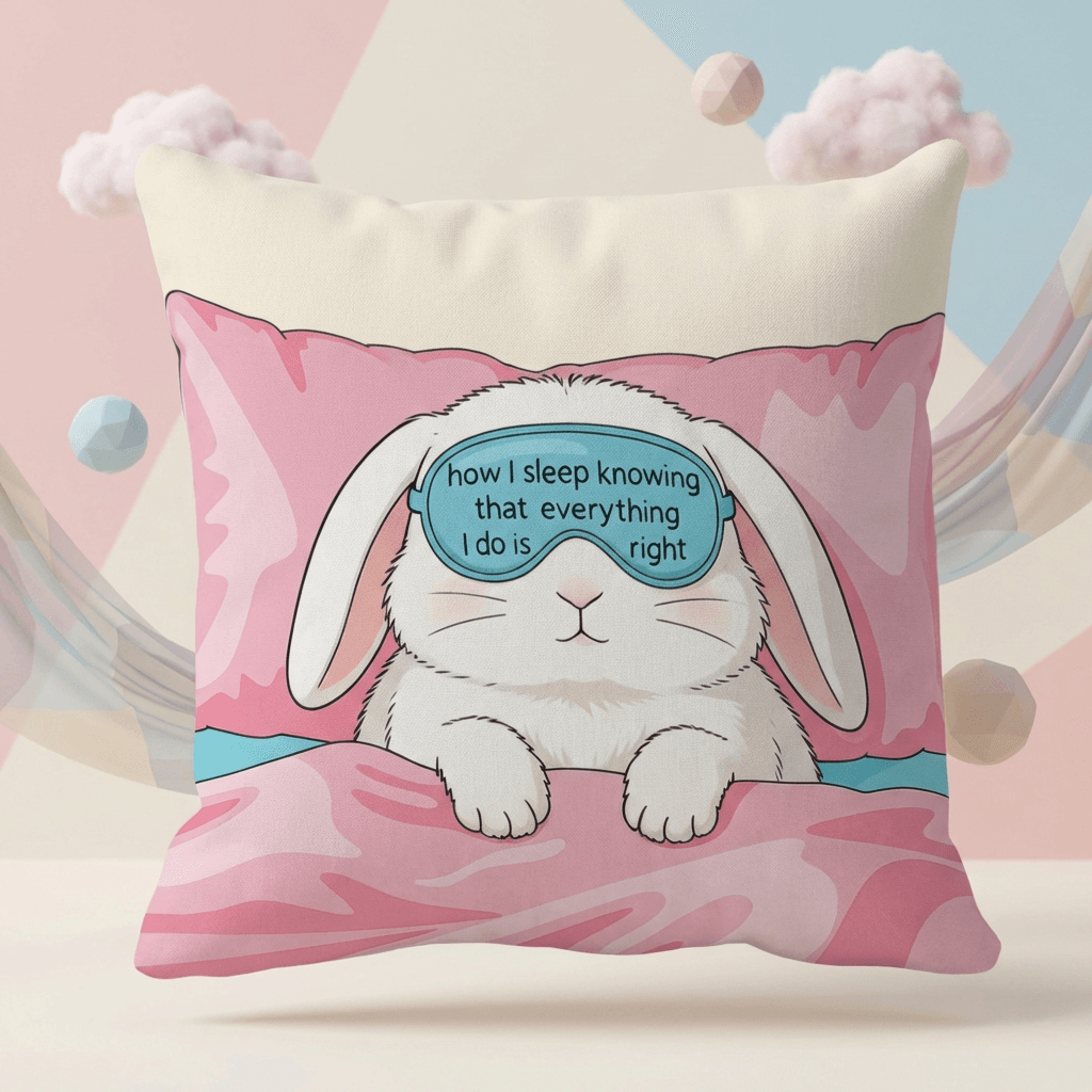 'How I Sleep Knowing Everything I Do Is Right' Bunny Meme Pillow
