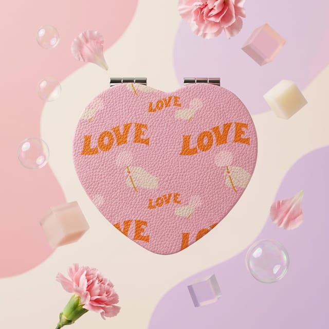 Heart Shaped PU Compact Mirror - Portable Makeup Gift for Her