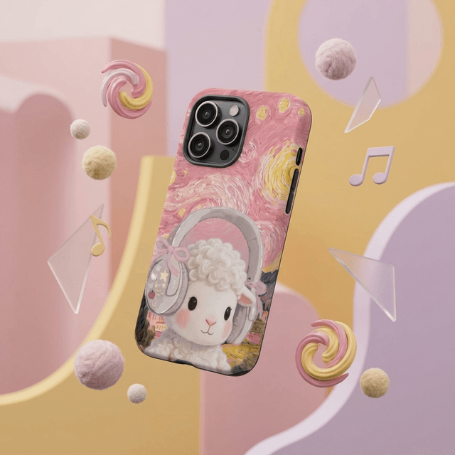 Cute Pink Sheep Starry Night Magnetic Phone Case for Birthday Gifts & Girlfriend Daily Use