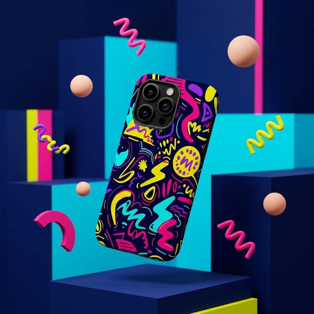 Neon Retro Doodle Magnetic Phone Case Trendy Gift for Birthdays & Everyday Use