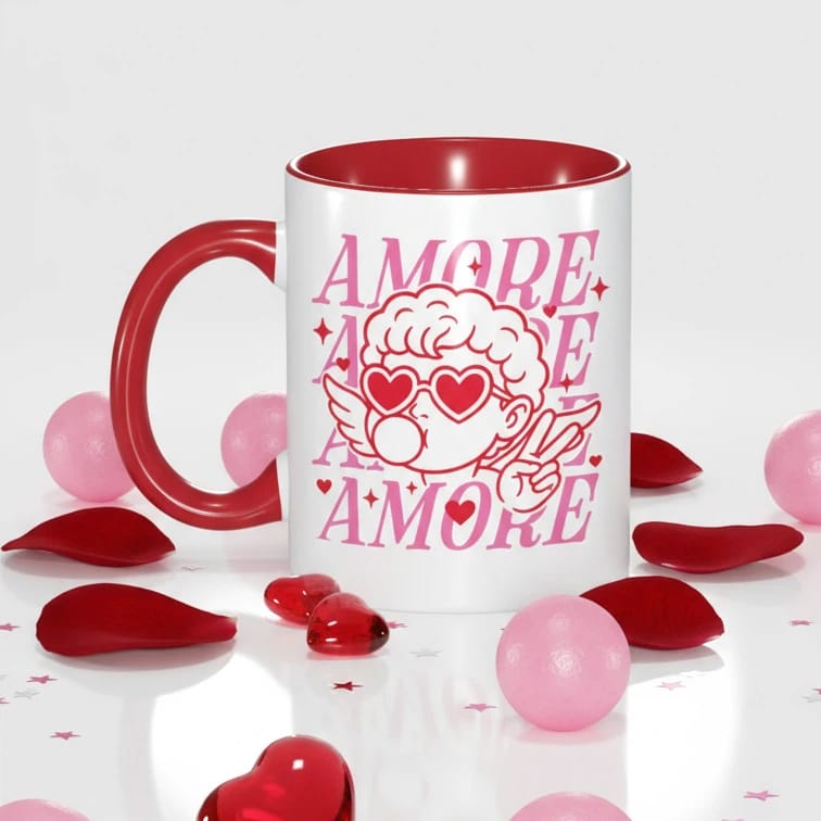 Amore Cupid Red Accent Mug - 11oz Photo & Text Valentine's Day Gift - 1