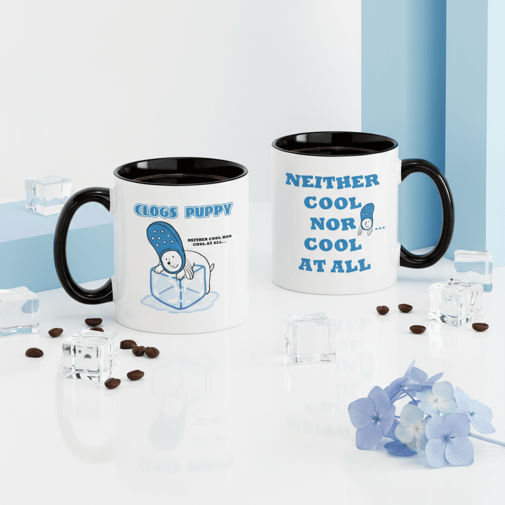 Clogs Puppy 11oz Black Accent Mug - Coffee Cup Gift for Dog Lovers