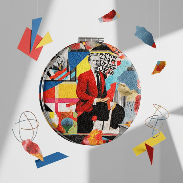 Retro Collage Art Round Pocket Makeup Mirror for Art Lovers Birthday Holiday Gifts