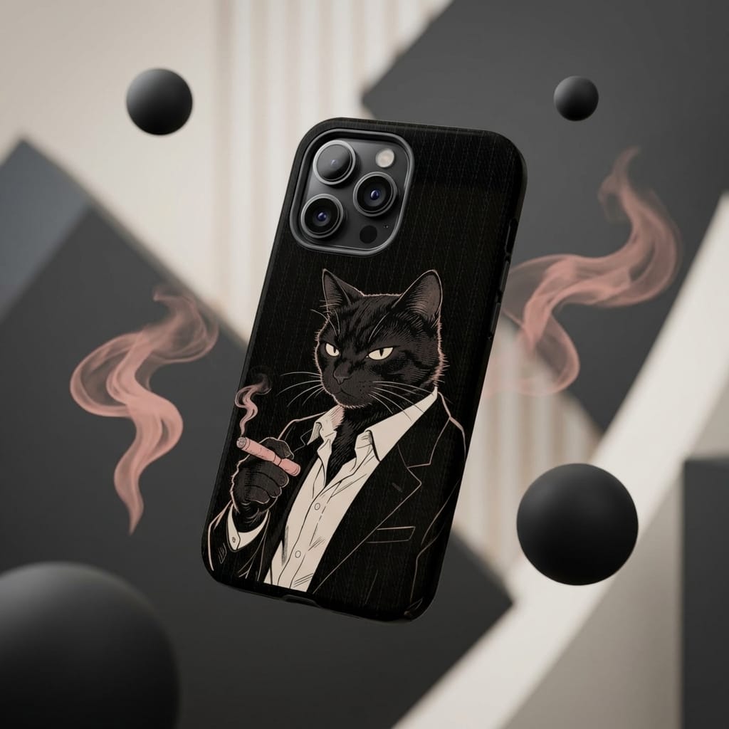 Gangster Black Cat Magnetic Phone Case For Cat Lovers Gift