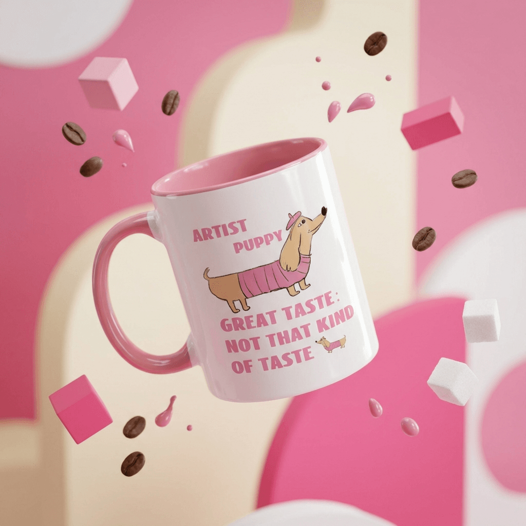 Artist Puppy Pink Accent Mug | 11oz Ceramic Coffee Cup - Add Photo/Text, Perfect Gift for Dog Lovers & Artists - 1