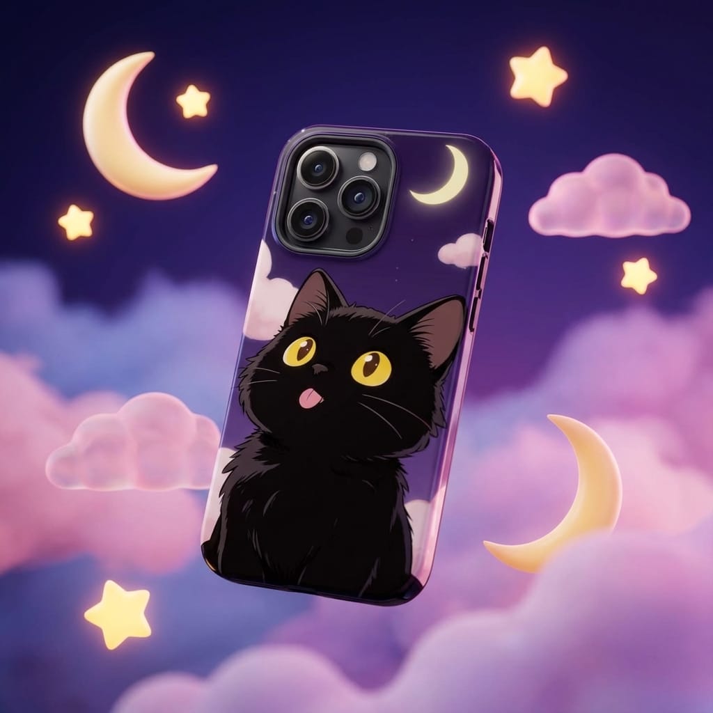 Cute Black Cat Moon Magnetic Phone Case Cat Lover Gift