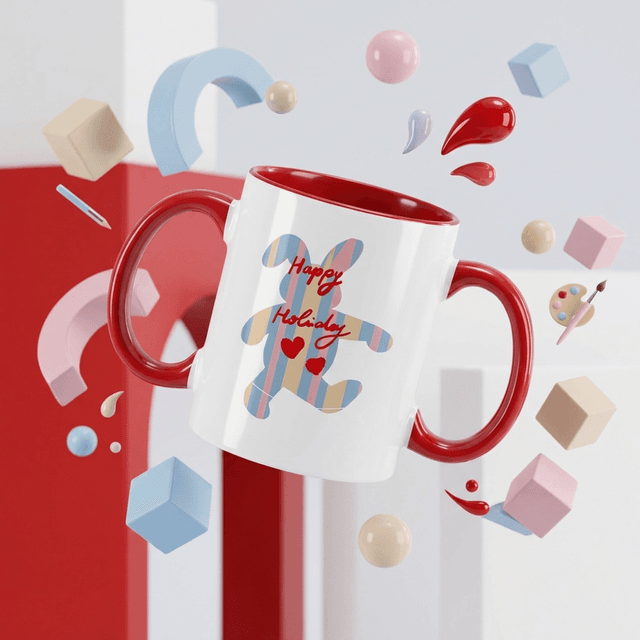 Happy Holiday Bunny 11oz Red Accent Mug