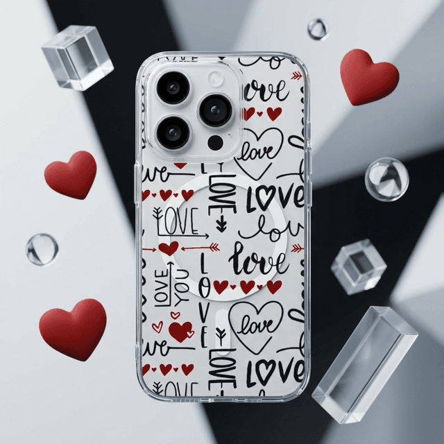 Love Print Clear MagSafe iPhone Case | Shockproof Romantic Cover for Valentine's Anniversary Gifting