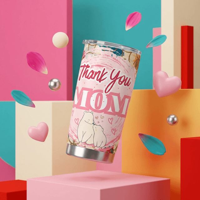 Thank You Mom Floral Stainless Steel Tumbler for Mother's Day Gifts
