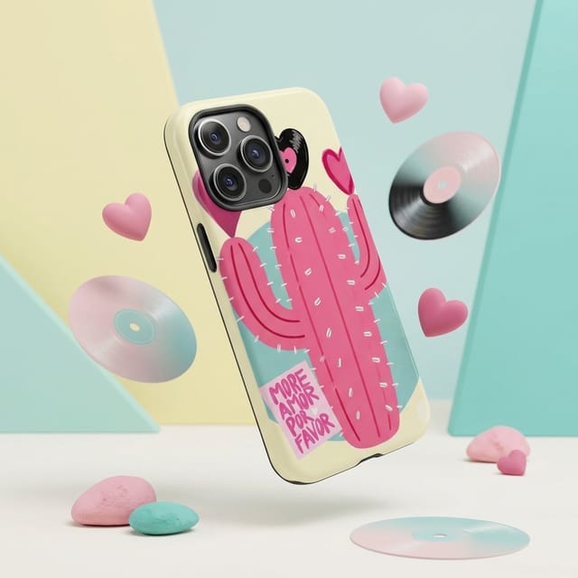 Custom 'More Amor Por Favor' Heart Cactus Magnetic Phone Case | Personalized Gift