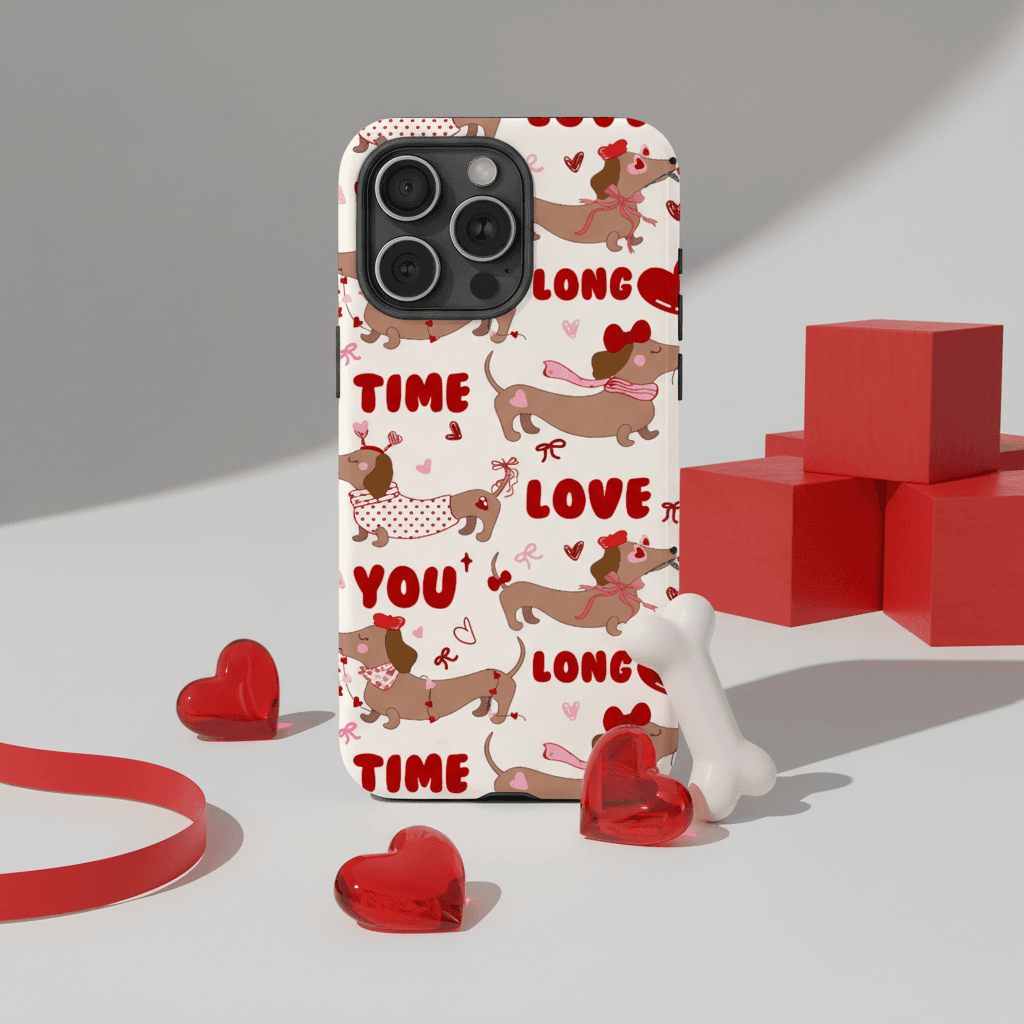 Personalized 'Love You Long Time' Dachshund Magnetic Phone Case - Custom MagSafe Gift for iPhone 15/16/17 Series