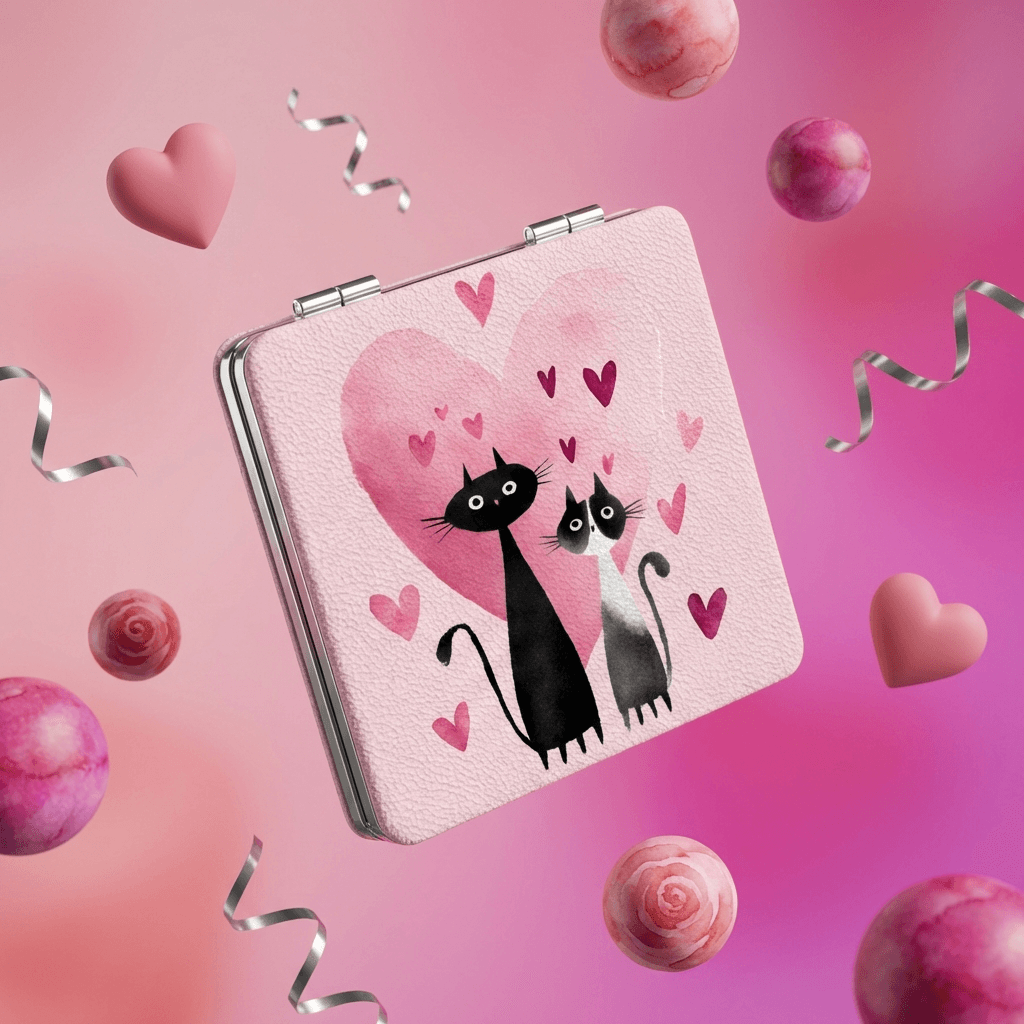 Cute Cat Heart Pocket Mirror - Gift for Cat Lovers & Her - 1