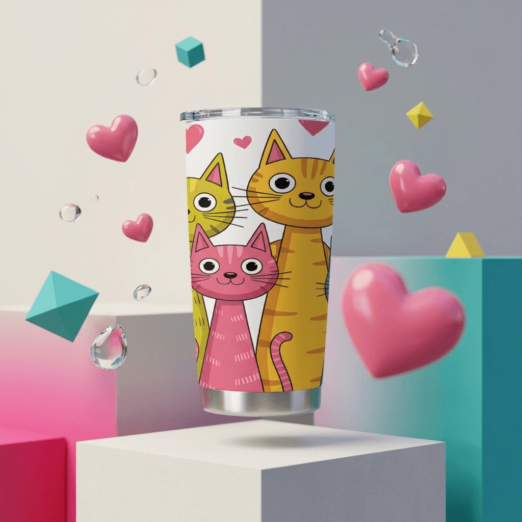 Cute Cartoon Cat Family Stainless Steel Tumbler for Cat Lovers Birthday & Holiday Gifts