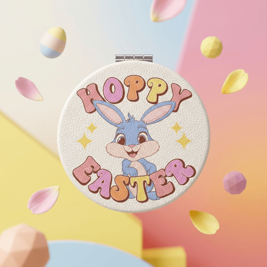 Cute Hoppy Easter Round Pocket Makeup Mirror for Women Girls Easter Gifts - 1