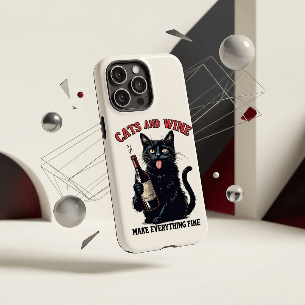 Cats and Wine Magnetic Phone Case for Cat Lovers Funny Birthday Gift for Women & Friends