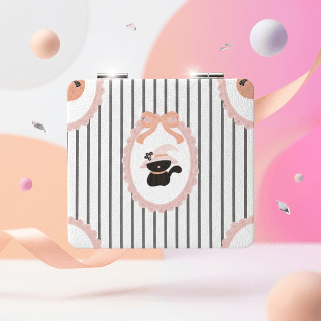 Cute Witch Cat Square Pocket Makeup Mirror for Halloween Gifts & Everyday Makeup Use